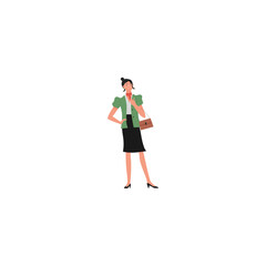 vector set of women's poses in green clothes line