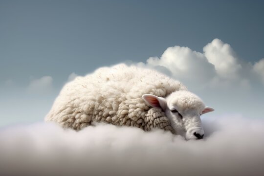 Sheep sleep cloud sky. Art animal mammal adorable wool. Generate Ai