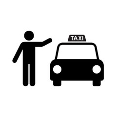 Passenger waving taxi icon, Taxi pick-up point sign symbol, Pictogram flat design, Vector illustration