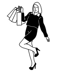 Man Shopping In Shopping Center. Woman Shopping In Mall. Person Brings Shopping Bag 