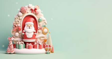Christmas banner with Santa Claus with gifts and sweets
