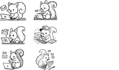 Squirrels Take Over the Office line art vector 
