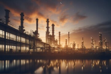 industrial factory in the evening with mountain for business presentation background