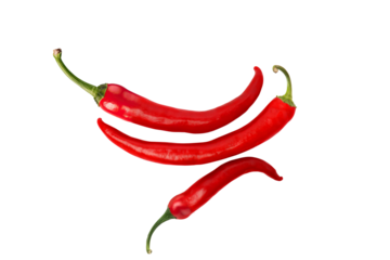 Three red hot chili peppers on transparent background png