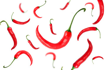 Falling red hot chili peppers on transparent background png
