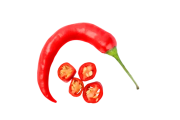 Foto op Canvas red hot chili peppers with slices on transparent background png © Nofi