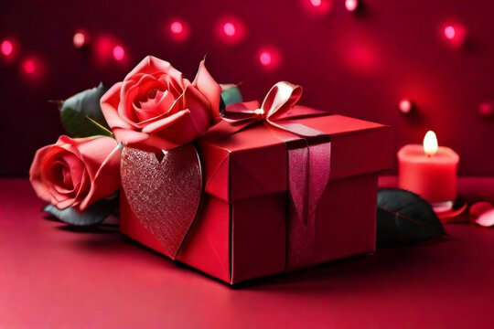 red rose and gift box HD 8K wallpaper Stock Photographic Image