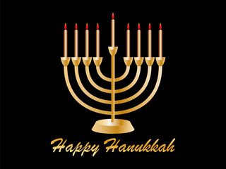Happy Hanukkah. Menorah with nine colorful candles is a symbol of the Jewish holiday. Golden gradient color. Design for invitation flyers, brochures and promotional items. Vector illustration