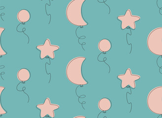 Seamless pattern with pink balloons. Beautiful texture in doodle style.