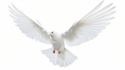 Free flying white pigeon on white background. Made with generative ai - obrazy, fototapety, plakaty