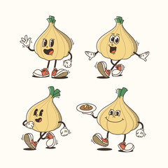 Set of Traditional Garlic Cartoon Illustration with Varied Poses and Expressions