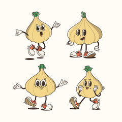 Set of Traditional Garlic Cartoon Illustration with Varied Poses and Expressions