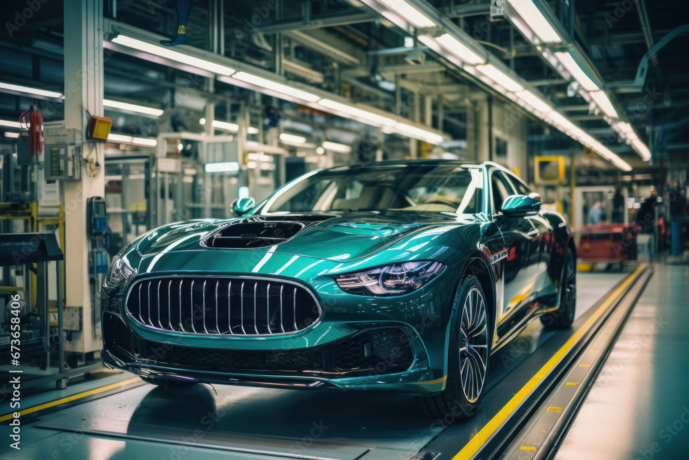 Poster assembly line for the production of modern cars. the final stage of assembly and testing during prod