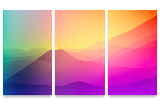 Abstract landscape in the colors of the rainbow in the style of minimalism. Triptych