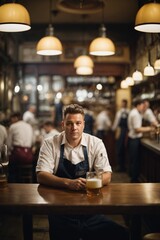 Blur coffee shop or cafe restaurant, Blurred restaurant background with some people and chefs and waiters working. Generative Ai.