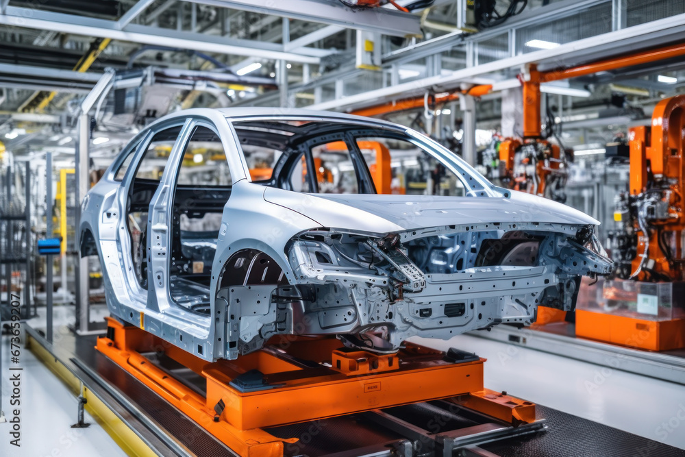 Poster automated assembly line for robot manipulators for the production of high-tech electric vehicles run