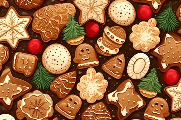 Christmas background with cookies. Christmas pattern.