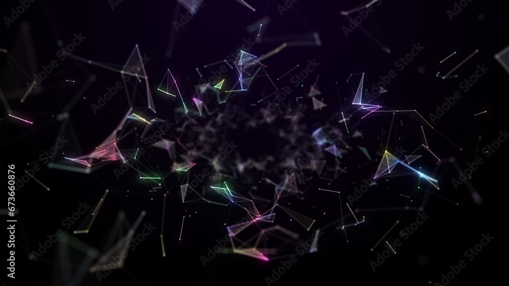 Poster abstract background low poly triangle with line and dot connection, technology digital network conne