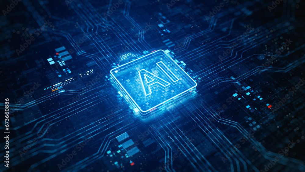 Aufkleber artificial intelligence concept. cpu over circuit board. chatbot and learning modern computer techno