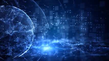 Global network connection, Technology big data transfer, Internet and blockchain digital data connection, Digital cyberspace futuristic abstract background 3d Rendering