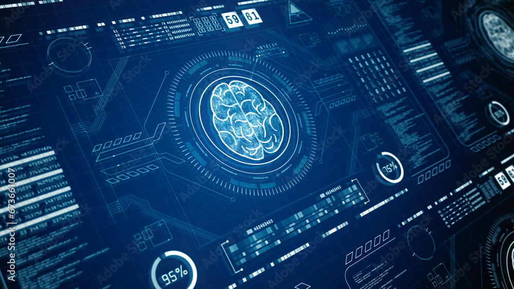 Poster deep learning computer technology, hud futuristic user interface of artificial intelligence concept 