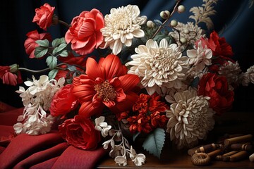 Vintage embroidery hoop holding a work-in-progress embroidery piece, Generative AI