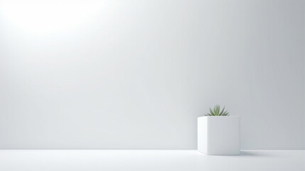 Minimal background with white shelf and plant pot. Copy space. Modern abstract style. Generative AI