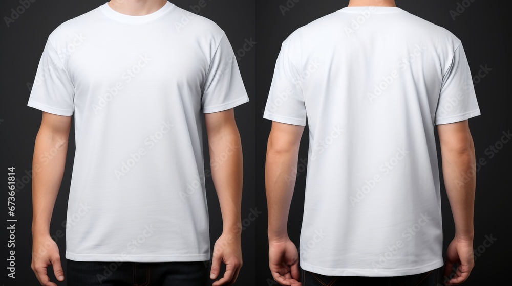 Canvas Prints A man is wearing a plain blank white t-shirt with half sleeves, both on the front and back sides mockup
