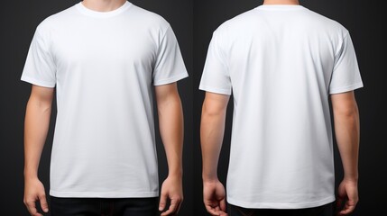 A man is wearing a plain blank white t-shirt with half sleeves, both on the front and back sides mockup
 - obrazy, fototapety, plakaty
