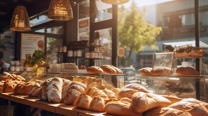 Wide open bakery, sunny day, generative AI. - obrazy, fototapety, plakaty