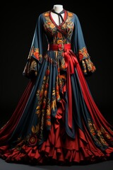 Embroidered cultural costume, highlighting its intricate and colorful details, Generative AI