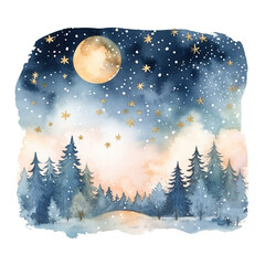 Watercolor Christmas Night Sky Serene