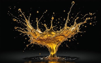 Beautiful olive or engine oil splashes arranged in a circle isolated on black background