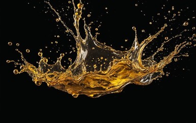 Beautiful olive or engine oil splashes arranged in a circle isolated on black background