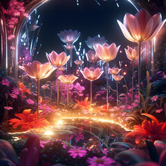 3d render of crystal magical plants