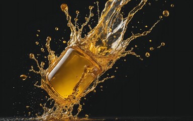 Beautiful olive or engine oil splashes arranged in a circle isolated on black background