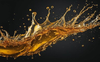 Beautiful olive or engine oil splashes arranged in a circle isolated on black background