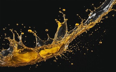 Beautiful olive or engine oil splashes arranged in a circle isolated on black background