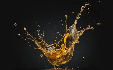 Beautiful olive or engine oil splashes arranged in a circle isolated on black background