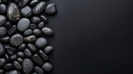 Top view. Bunch of black stones on the surface, copy space - Powered by Adobe