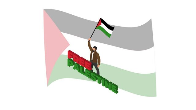 Free Palestine - beard man stand with flag