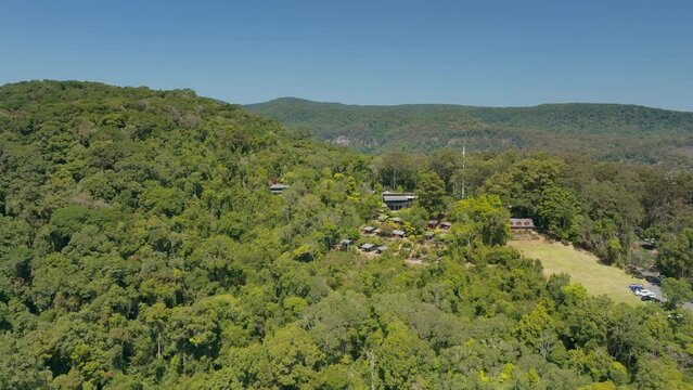 High Level Drone Slow Motion Flyover Scenic Binna Burra Mountain Lodge In Lamington National Park, 4K