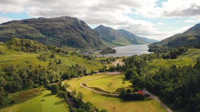Breathtaking Aerial Views Of Glenfinnan In The Scottish Highlands, Scotland, United Kingdom