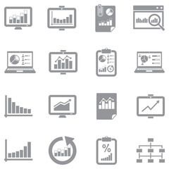 Data Chart Icons. Gray Flat Design. Vector Illustration.