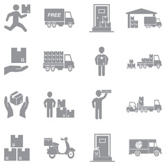 Delivery Icons. Gray Flat Design. Vector Illustration.