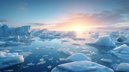 Ice sheets melting in the arctic ocean or waters. Global warming, climate change, greenhouse gas, ecology concept - obrazy, fototapety, plakaty
