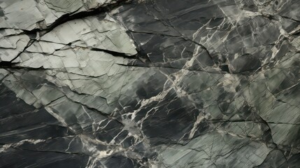 Close-up cracked rock texture, portraying a black and white stone background with a grungy and dark green rough surface.