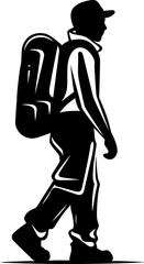 Backpacker silhouette icon in black color. Vector template for tattoo or laser cutting.