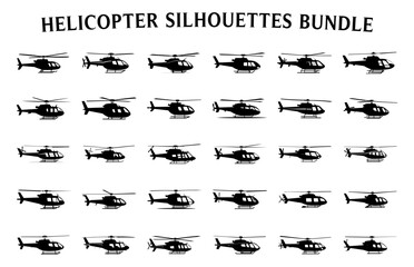 Helicopter Silhouettes Clipart Bundle, Different Types of Military Helicopters Vector Set