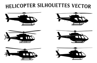 Helicopter Silhouettes Clipart Bundle, Different Types of Military Helicopters Vector Set